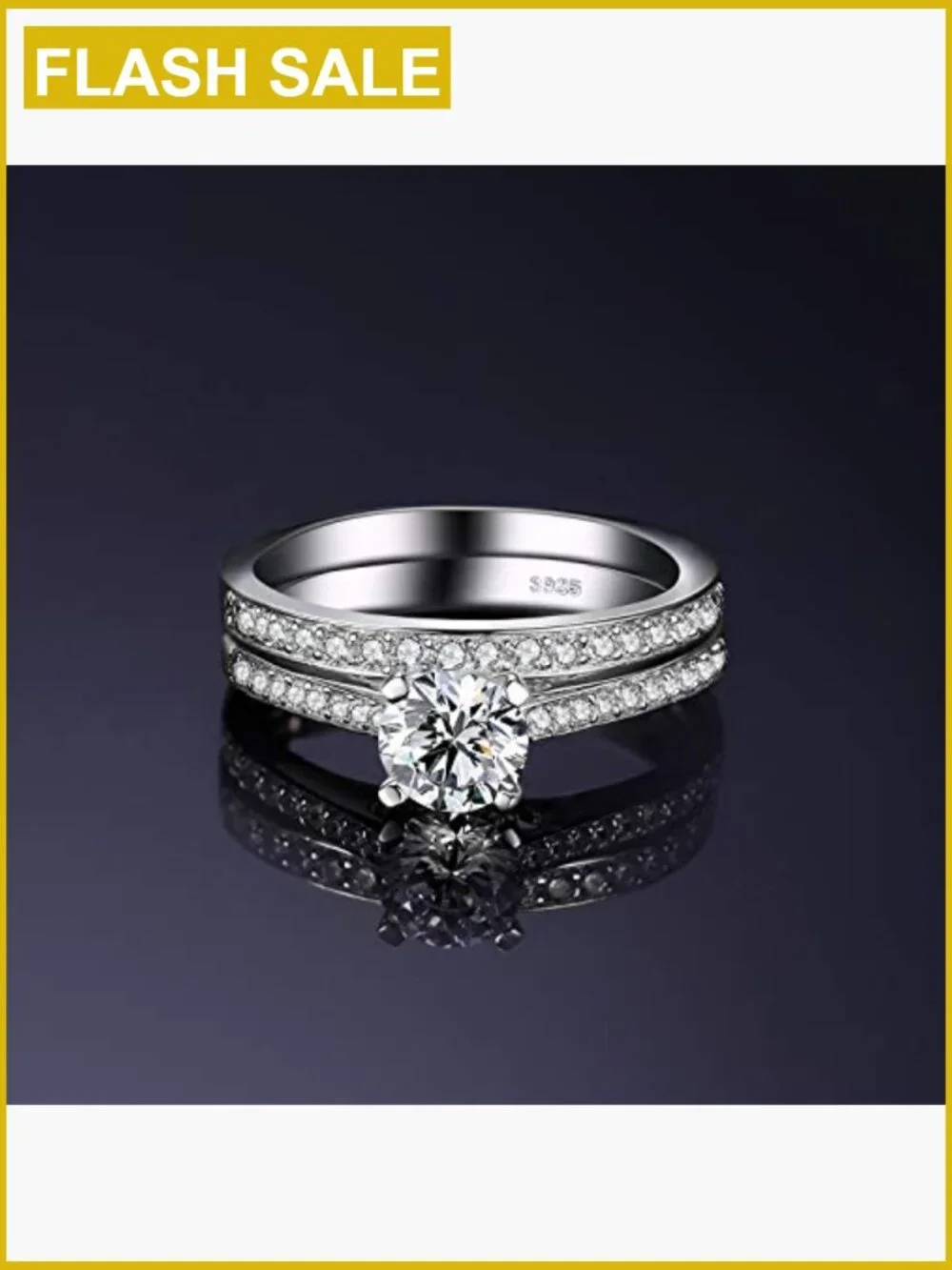 1ct Simulated Diamond Engagement Ring Set, Sterling Silver Cubic Zirconia